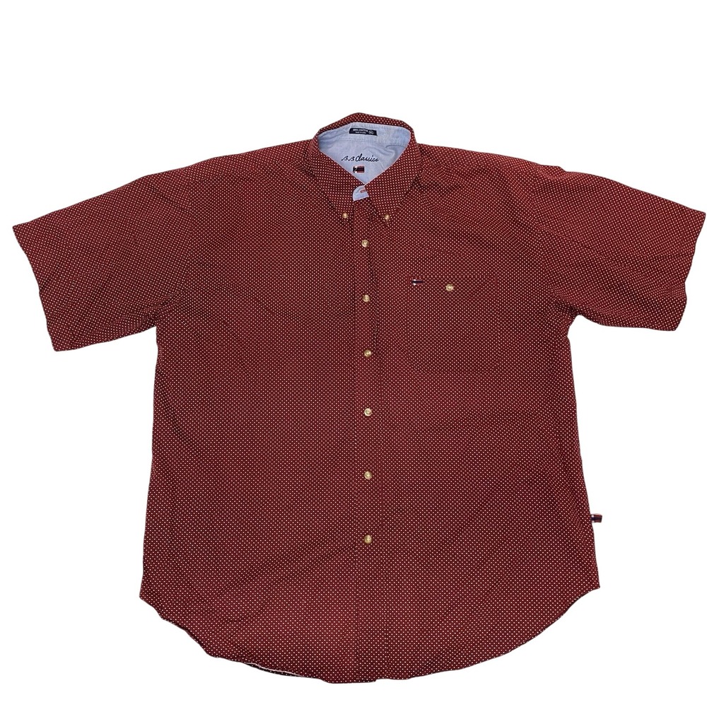B.B Classics Shirt Mens XL Red Polka‎ Dot Button Up Short Sleeve Cotton